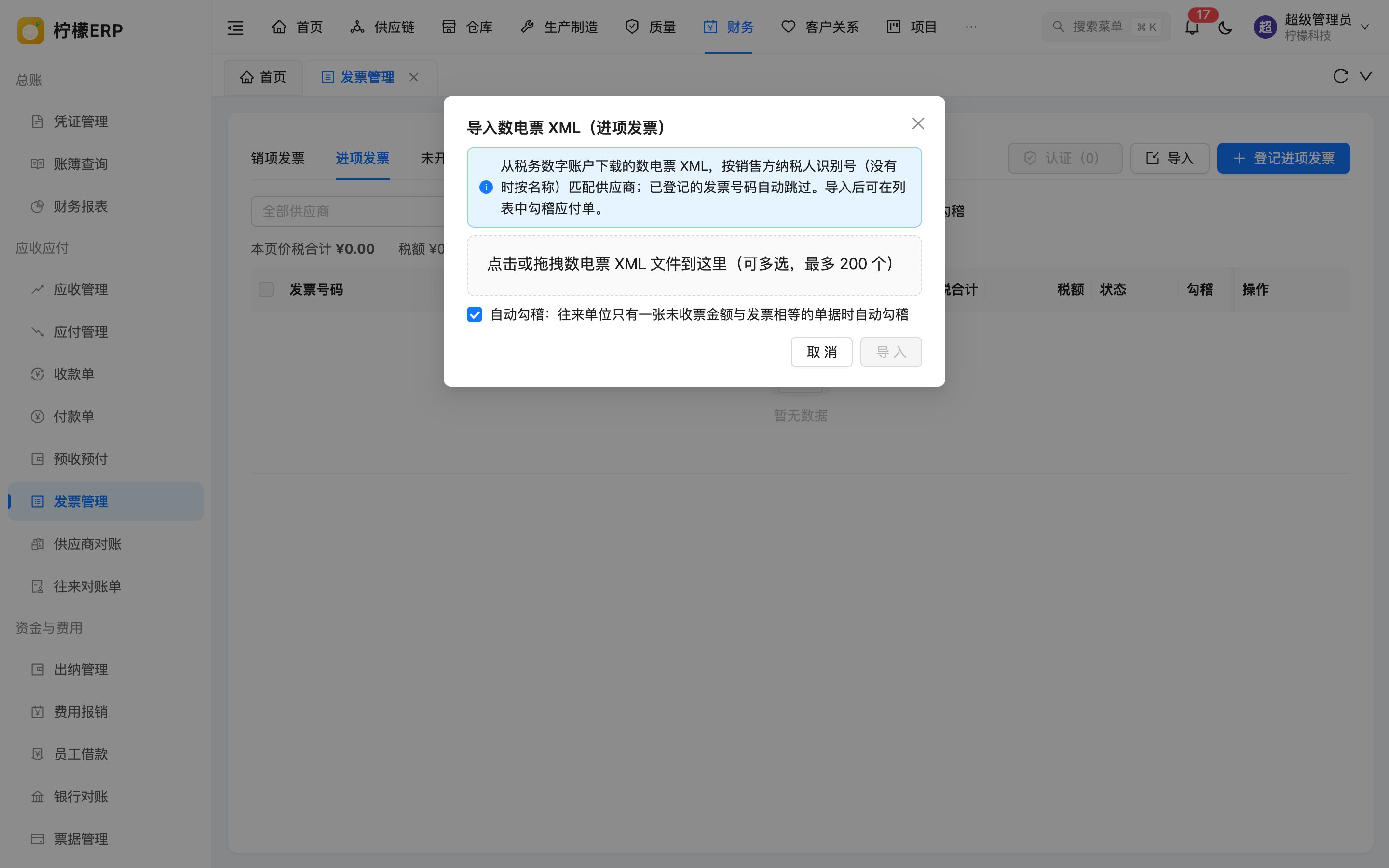 导入数电票 XML