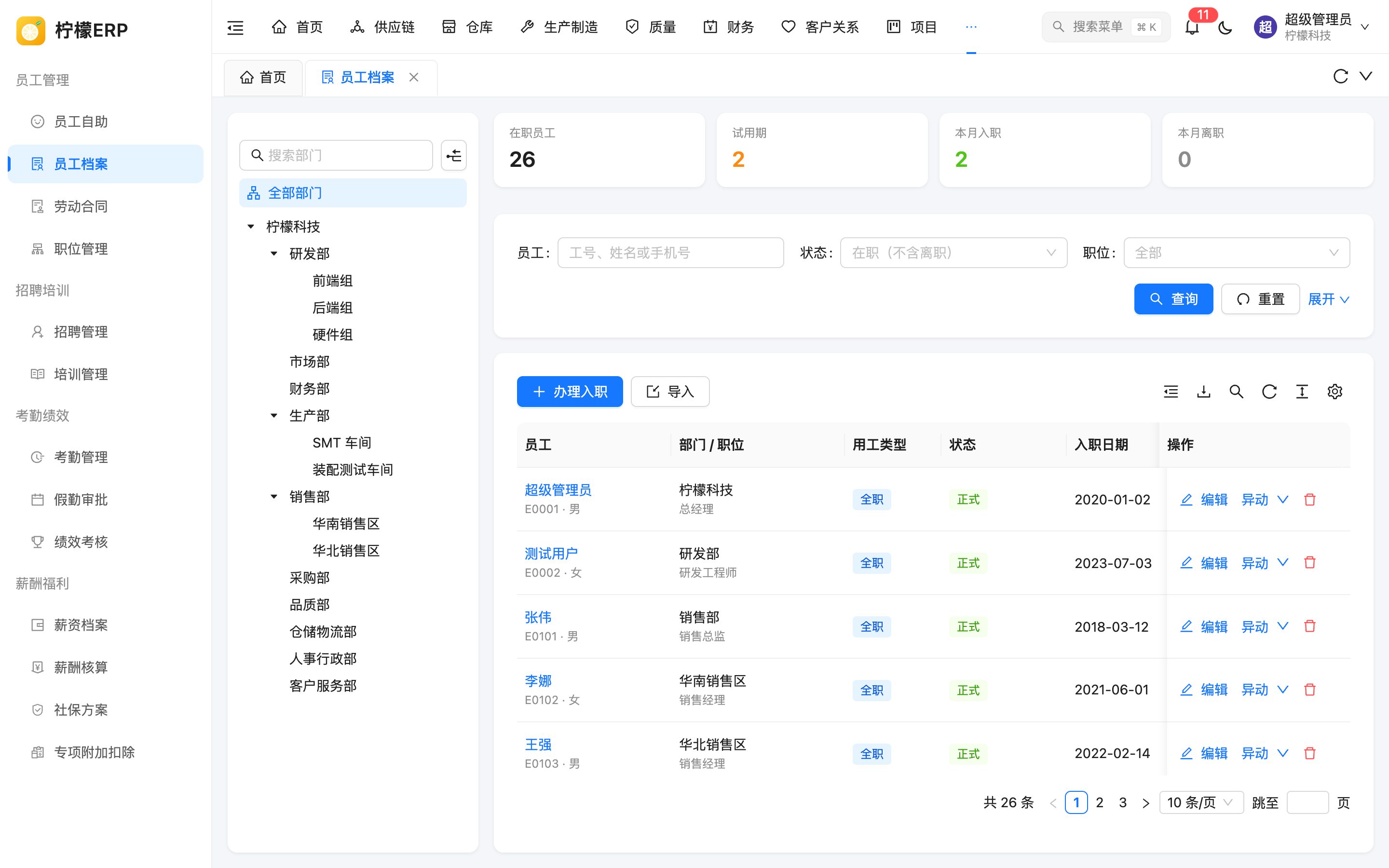 员工档案列表