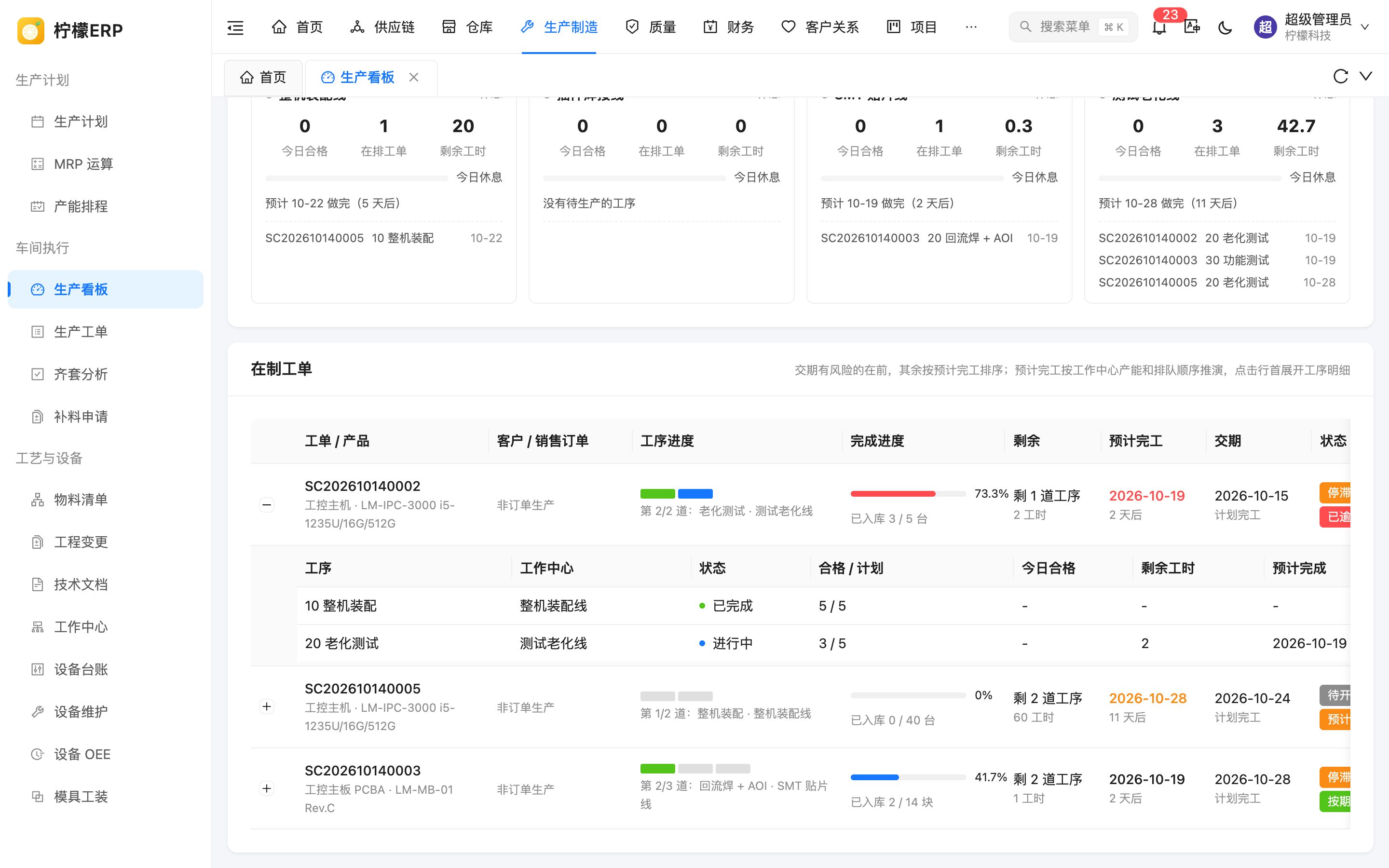 在制工单与工序明细