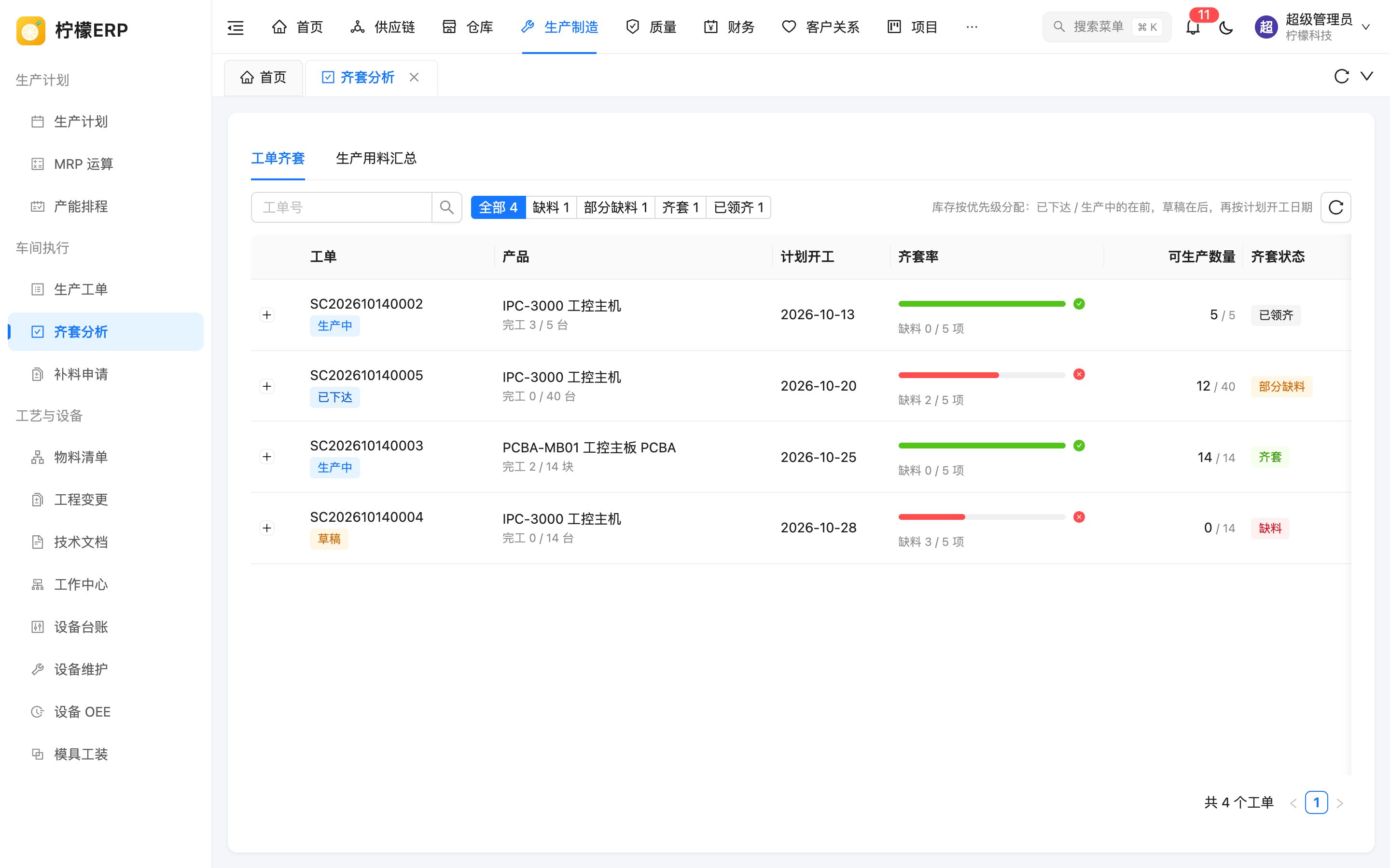 工单齐套
