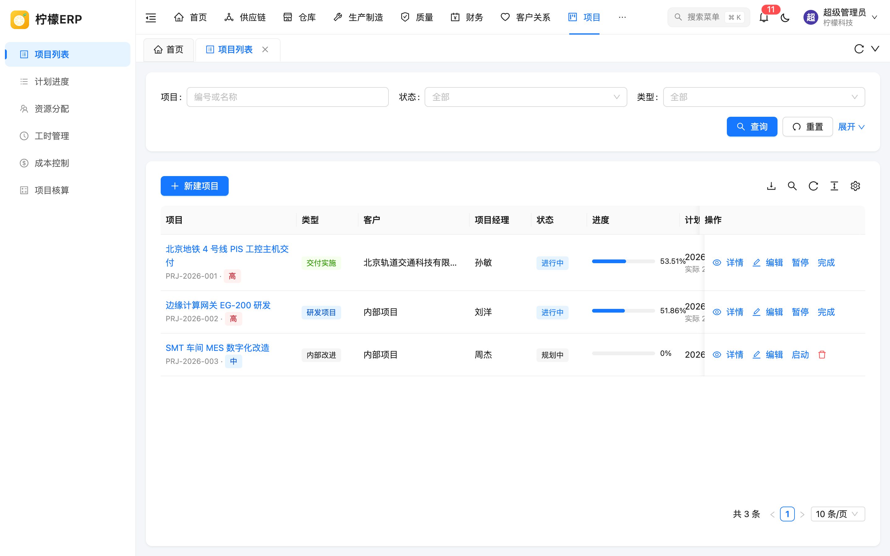 项目列表