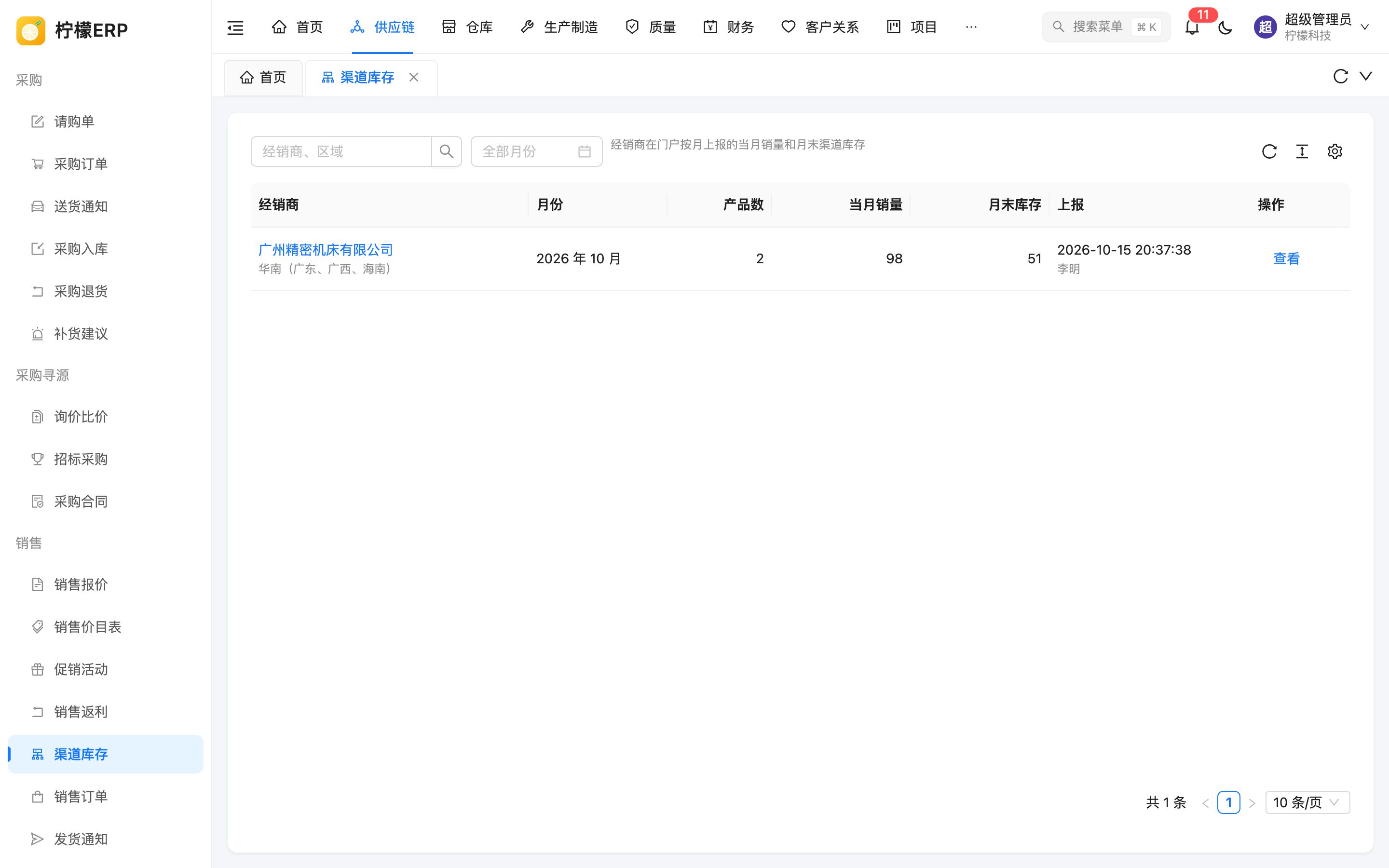 渠道库存列表